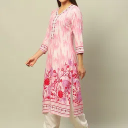 Rangriti Abstract Printed Thread Work V-Neck Straight Kurta image 4