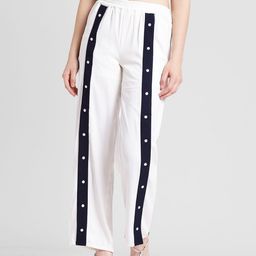 DODO & MOA Women White & Blue Regular Fit Striped Regular Trousers-picture-13