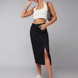 DOLCE CRUDO Women High-Rise Straight Stretchable Mid Skirt-picture-20