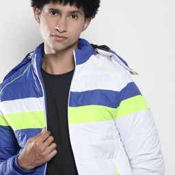 The Indian Garage Co Men Blue & White Colourblocked Padded Jacket-picture-37