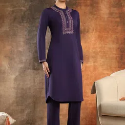 Nayam By Lakshita Women Ethnic Motifs Embroidered Regular Thread Work Kurta with Trousers image 3