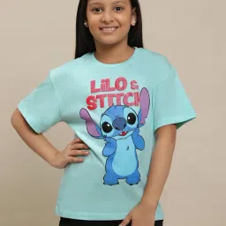 Kidsville Stitch Printed Blue Tshirt For Girls-image-89