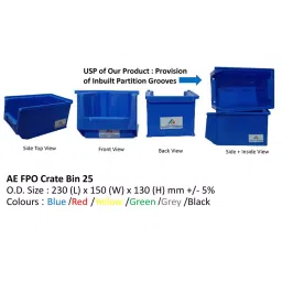 Avsar Plastic 230x150x120 mm Blue FPO Crate Bin 25 Capacity 5 Kg Approx (Pack of 6) image 2
