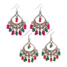 Creative Frogs Set Of 2 Oxidised Beaded Drop Earrings with Fish Hook Earwire Closure-image-54