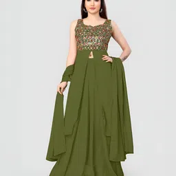 Happy Design Ethnic Motifs Embroidered Sweetheart Neck Top With Skirt & Dupatta image 1