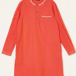 Melange by Lifestyle Kids Coral Pink Cotton Regular Fit Full Sleeves Kurta-picture-20