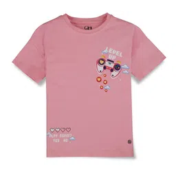Gini and Jony Girls Graphic Printed Round Neck Short Sleeves Cotton Top image 1