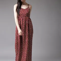 HERE&NOW Women Maroon Printed Maxi Dress-picture-36