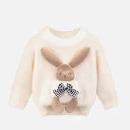 Little Surprise Box 3D Bunny Beige Applique Full Sleeves Sweater-picture-11