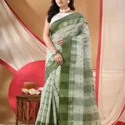 Desh Bidesh White Tant Woven Design Saree Without Blouse Piece-picture-36