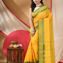 Desh Bidesh Green Jamdani Woven Design Saree Without Blouse Piece image 3