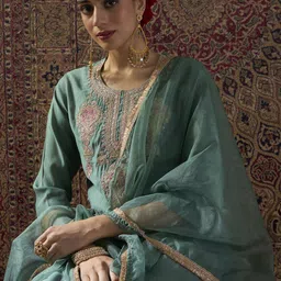 Indo Era Ethnic Motifs Embroidered Regular Thread Work Kurta With Trousers & Dupatta-picture-40