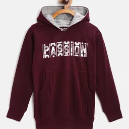 CHIMPRALA Kids Burgundy & White Typography Print Cotton Hooded Antimicrobial Sweatshirt-picture-35