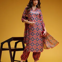 HERE&NOW Women Ethnic Motifs Printed Kurta with Salwar & Dupatta image 3