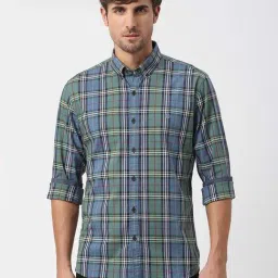 Dragon Hill Blue Slim Fit Check Shirt-image-71