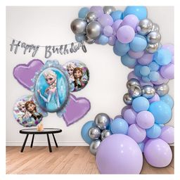 Bubble Trouble  Frozen Theme Birthday Decoration Items for girls DIY Combo Kit item with Purple Blue & Silver Balloons Frozen theme Foil balloon & HBD banner Princess Elsa theme Pack of - 69 Items-picture-19
