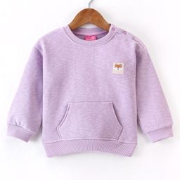 Little Kangaroos Full Sleeves Drop Shoulder Sweat Shirt With Patch & Front Pockets - Purple-picture-39