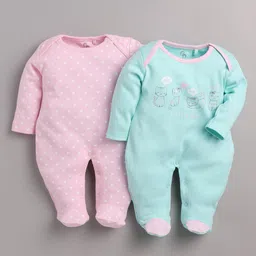 BABY GO Pack Of 2  Full Sleeves Kitten & Heart Printed Footed Rompers - Pink-picture-14