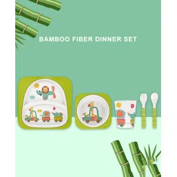POLKA TOTS Eco Friendly Bamboo Fiber Kids Crockery Set Having 5 Pieces Dinner Set - Safari-picture-10