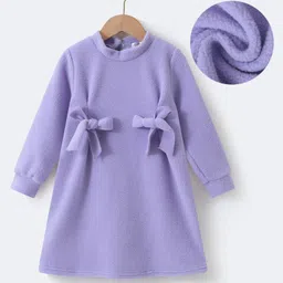Kookie Kids Full Sleeves Solid Colour Party Frock with Bow Applique - Purple-picture-23