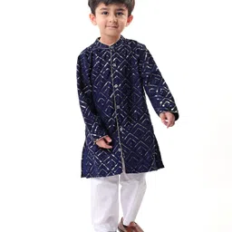 Babyhug Full SleevesSequenced Embroidered Sherwani Kurta & Pyjama Set- Navy Blue-picture-15