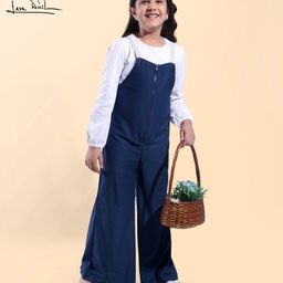arias by lara dutta Arias Structure Knit Full Sleeves  Lurex Elasticated Waistband T-Shirt with Solid Colour Front Zip Open Jumpsuit - Navy Blue-picture-27