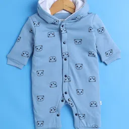 BUMZEE Cotton Full Sleeves Animal Face Printed Hooded Romper- Powder Blue-image-13