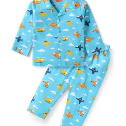 Babyhug Cotton Knit Full Sleeves Night Suit with Dino Print - Black-picture-33