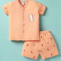 Tango Interlock Knit Half Sleeves Shorts Night Suit With Animal Print - Peach-picture-25