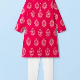 EARTHY TOUCH Cotton Woven Full Sleeves Kurta Pajama Set With Floral Print - Red-picture-37