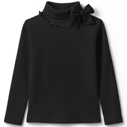 Babyhug Cotton Elastane Knit Full Sleeves Turtle Neck Winter T-Shirt with Bow Applique - Black-picture-15
