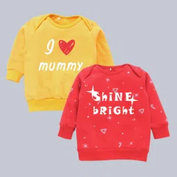 Kadam Baby Cotton Diwali Theme Pack Of 2 Full Sleeves Shine Bright Text Printed Light Winter Sweatshirts - Red & Yellow-image-79
