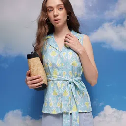 CORSICA Printed Shirt Style Top with Belt-image-21