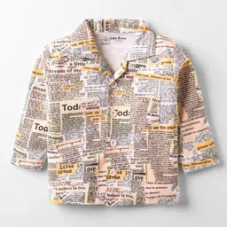 Little Darlings Interlock Knit Full Sleeves Co-Ord Night Suit With Text Print - Orange image 2