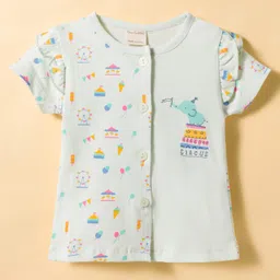 CUCUMBER Sinker Knit Half Sleeves Shorts Night Suit With Animal Print - Mint image 2