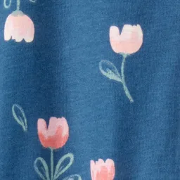 Carter's Knit Full Sleeves Onesie with Leggings with Floral Print & Frill Detailing - Pink & Blue image 4