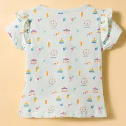 CUCUMBER Sinker Knit Half Sleeves Shorts Night Suit With Animal Print - Mint image 3