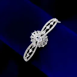 Opal Touch Women Brass Cubic Zirconia Tasselled Rhodium-Plated Kada Bracelet-picture-36