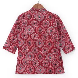 Babyhug Cotton Full Sleeves Ethnic Block Printed Kurta & Dhoti Set  - Red image 4