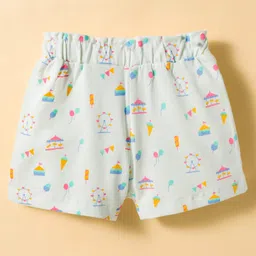 CUCUMBER Sinker Knit Half Sleeves Shorts Night Suit With Animal Print - Mint image 4