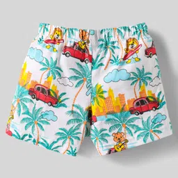 Babyhug 100% Cotton Single Jersey Knit Trunks With Stripes & Tropical Theme Print Pack Of 3 - Yellow White & Sky Blue image 5