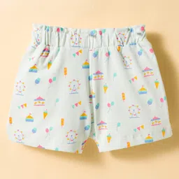 CUCUMBER Sinker Knit Half Sleeves Shorts Night Suit With Animal Print - Mint image 5