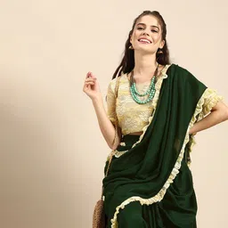 Sangria Green Solid Silk Blend Pant Saree image 1