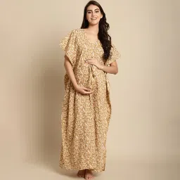 Secret Wish Beige Floral Cotton Maternity Kaftan image 1