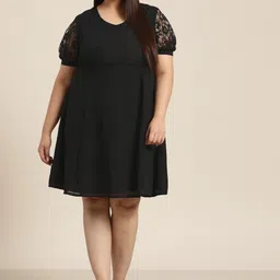 Sztori Women Plus Size Black Floral A-Line Dress-picture-25