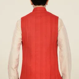 Manyavar Red Textured Ethnic Waistcoat image 2