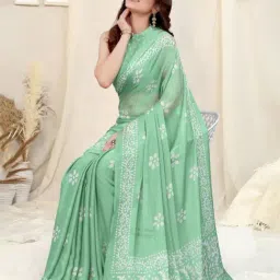 MIRCHI FASHION Pista Green Printed Saree With Unstitched Blouse Piece image 4