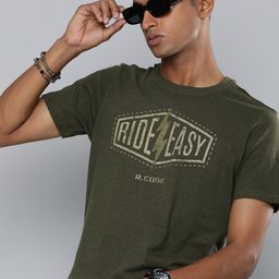 r.code by the roadster life co. R Code by The Roadster Life Co Men Olive Green Typography Printed T-shirt-picture-14