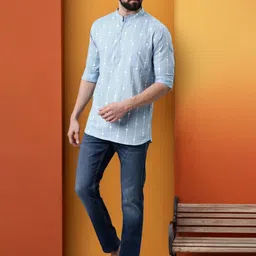 Zombom Men Geometric Printed Daily A-Line Kurta-image-0