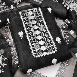 KALINI Floral Embroidered Thread Work Organza Unstitched Dress Material-picture-30